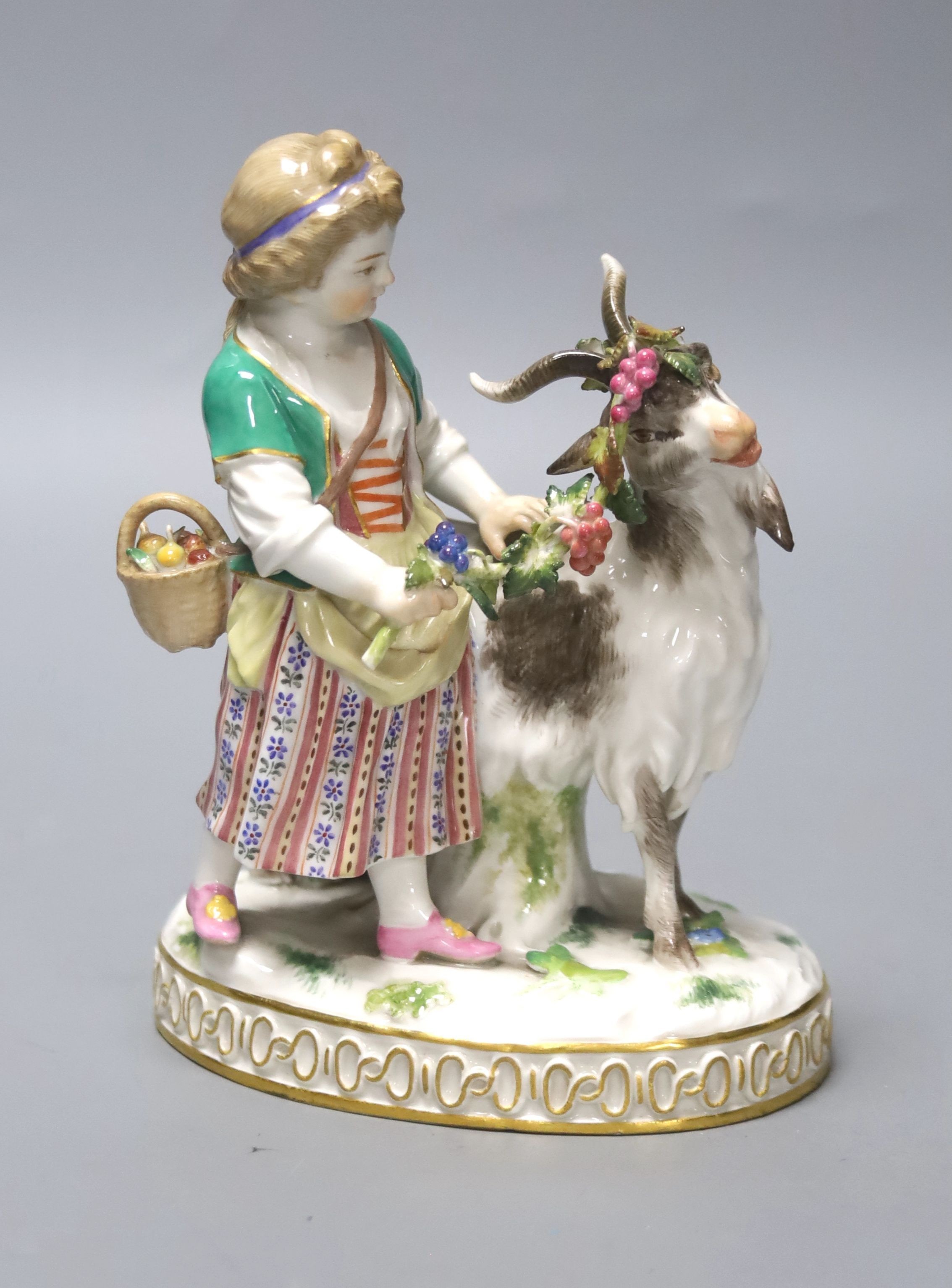 A late 19th/early 20th Meissen girl and goat group, 15cm